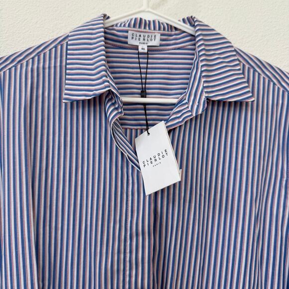 CLAUDIE PIERLOT Stripe Shirt Dress Cotton US 8 Long Sleeve NWT Parisian - Picture 3 of 10